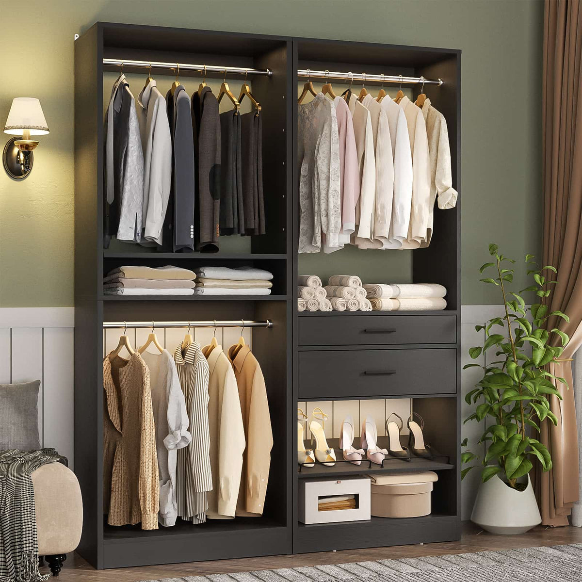 Closet System Set of 2, 4FT Closet Systems with 2 Wood Drawers