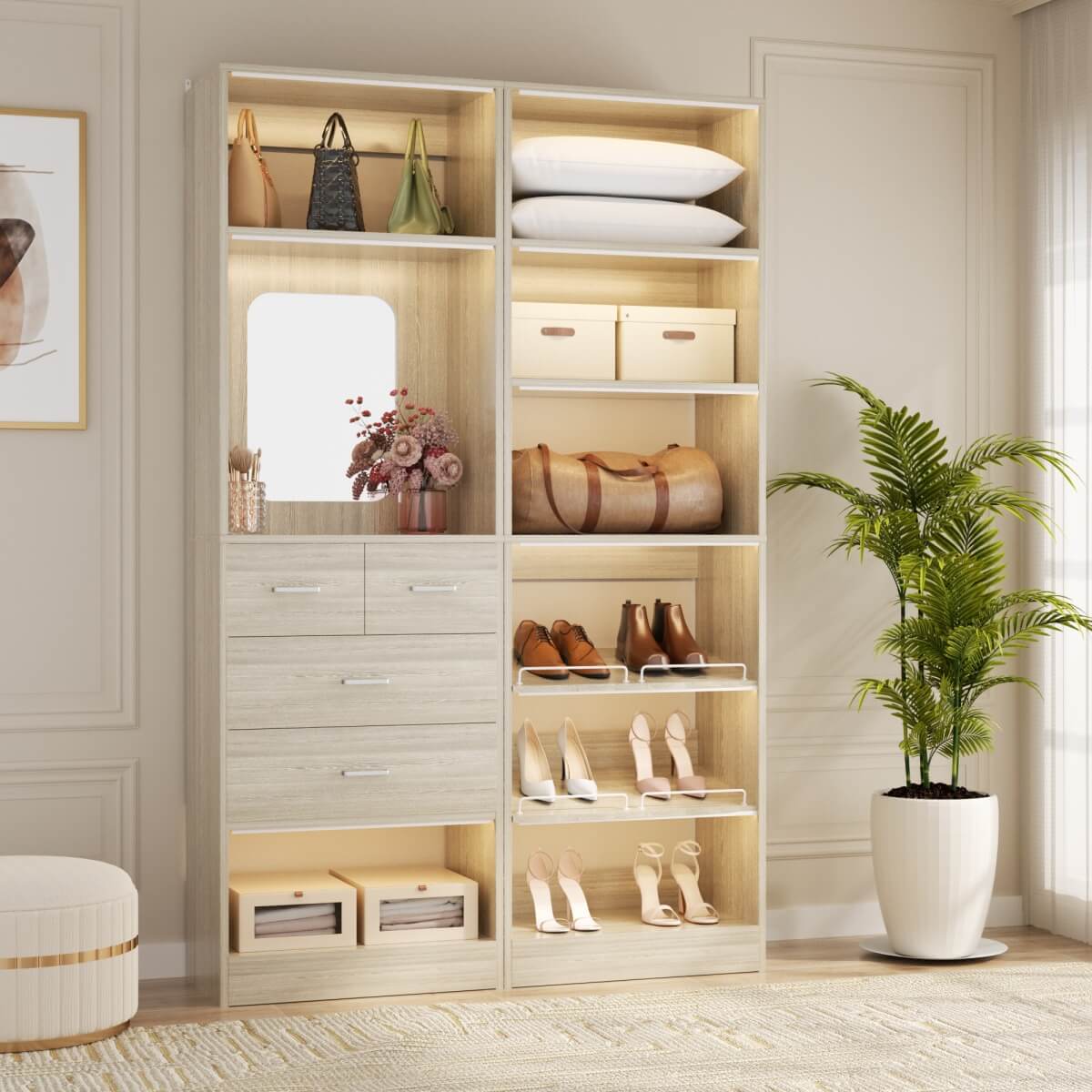 50'' Closet System with 2 Sets, Closet Organizer System with 4 Drawers & Shoe Racks