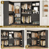 97" Large Modular Closet System, 2500LBS Heavy Duty Wood Wardrobe with 4 Hanging Rods