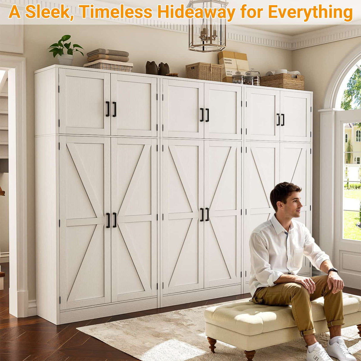 71” Tall Storage Cabinet, Farmhouse Kitchen Pantry Cabinet with Adjustable Shelves and Barn Doors