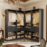 Closet System, 8.3FT Closet Organizer with 6 Wooden Drawers, Hanging Rods, Adjustable Shoe Rack and Cube Storage