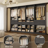 Closet System, 8.3FT Closet Organizer with 6 Wooden Drawers, Hanging Rods, Adjustable Shoe Rack and Cube Storage
