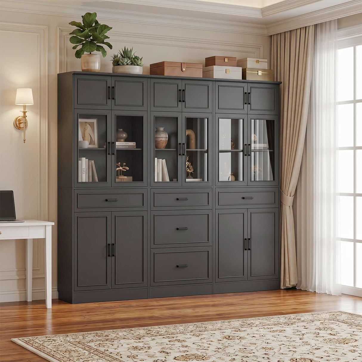 80" Tall Modular Kitchen Pantry Storage Cabinet with Glass Doors