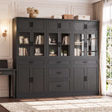 80" Tall Wide Bookshelf W/ 5 Storage Drawers & Doors