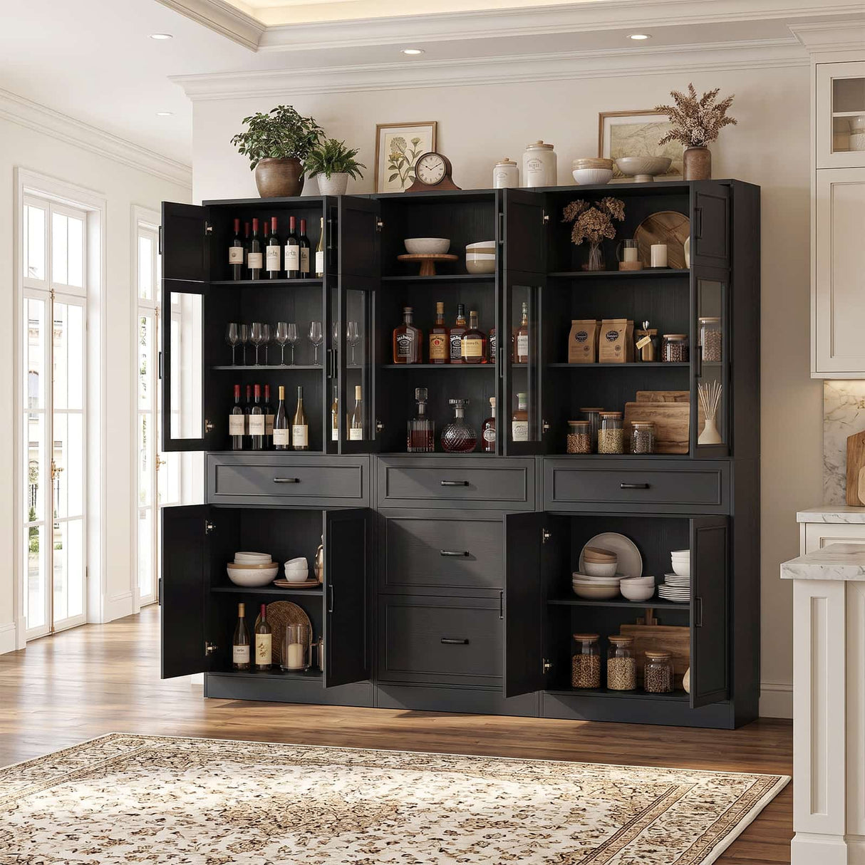 80" Tall Modular Kitchen Pantry Storage Cabinet with Glass Doors