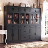 80" Tall Wide Bookshelf W/ 5 Storage Drawers & Doors