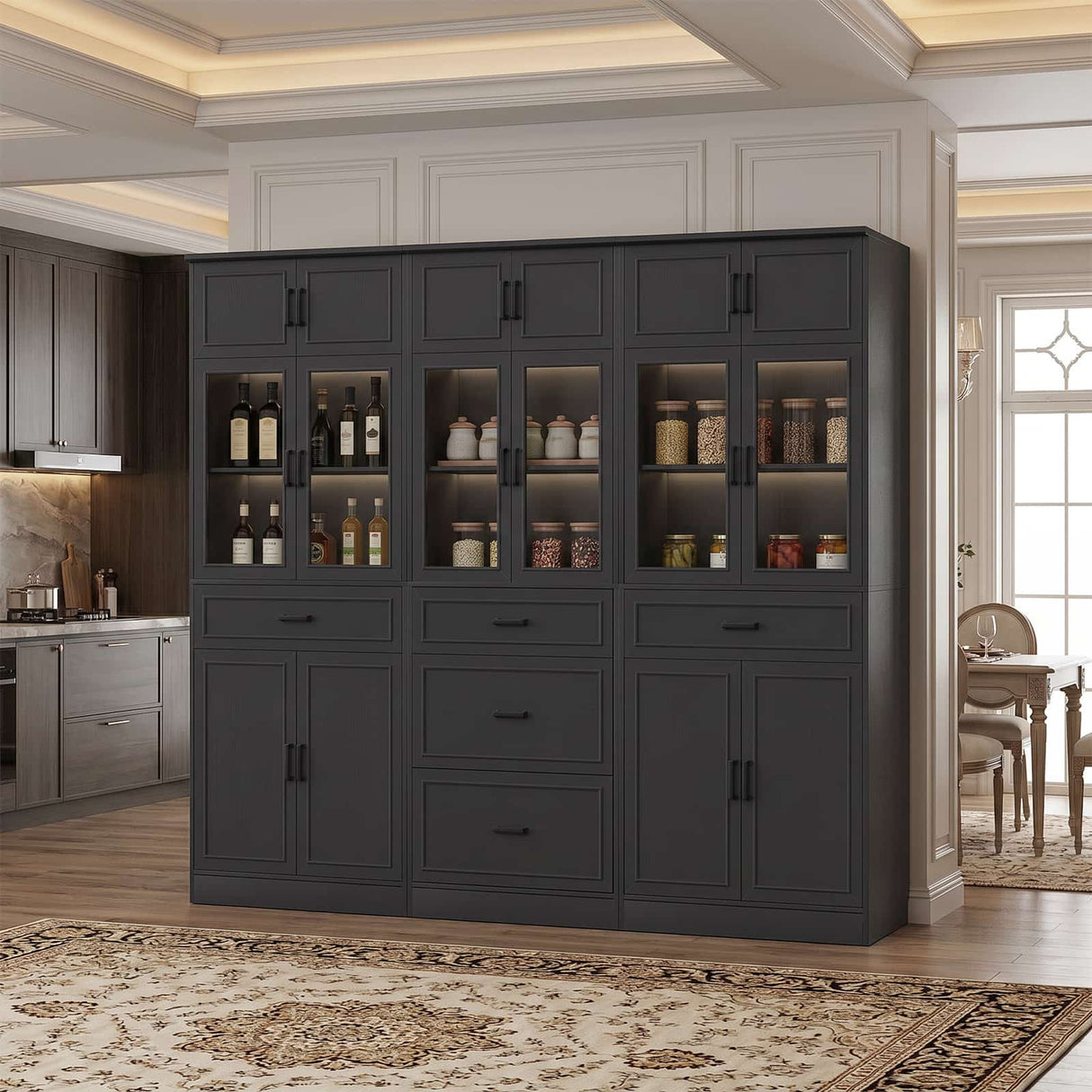 80" Tall Modular Kitchen Pantry Storage Cabinet with Glass Doors