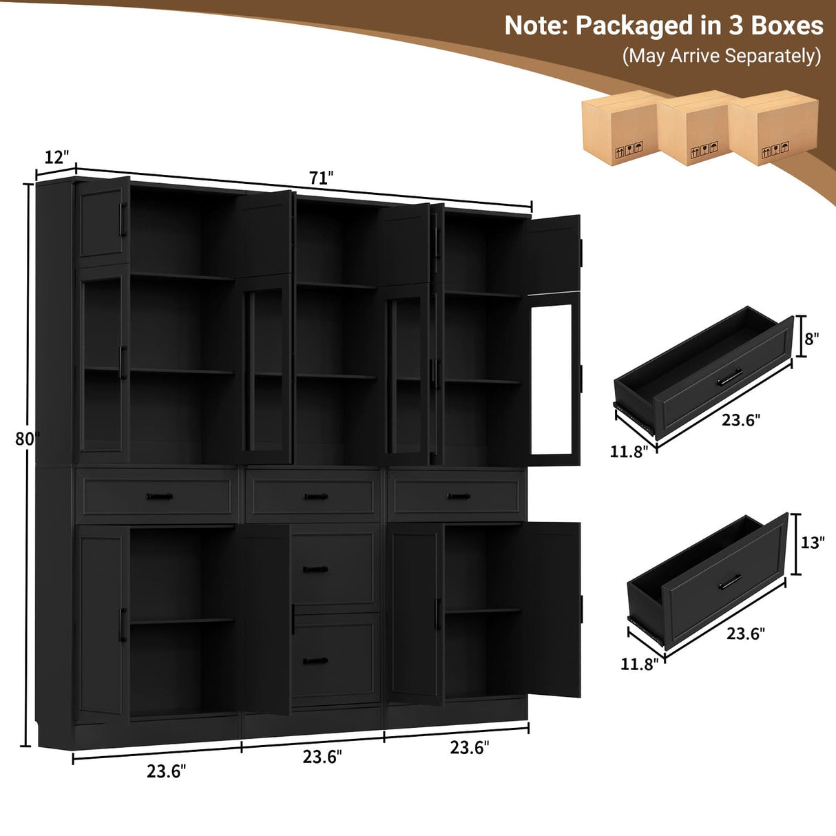 80" Tall Modular Kitchen Pantry Storage Cabinet with Glass Doors