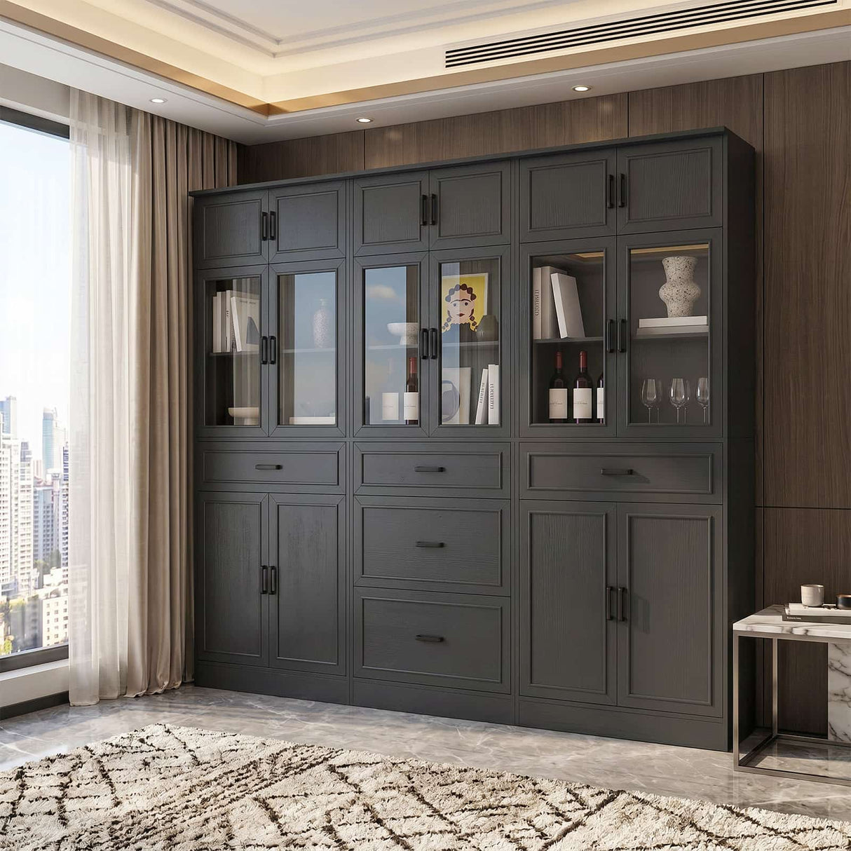 80" Tall Modular Kitchen Pantry Storage Cabinet with Glass Doors