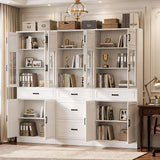 80" Tall Wide Bookshelf W/ 5 Storage Drawers & Doors