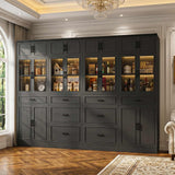 80" Tall Modular Kitchen Pantry Cabinet with Glass Door and Drawers