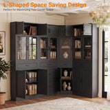 Corner Bookcase, 80" Tall Corner Bookshelf with Door and 6 Drawers