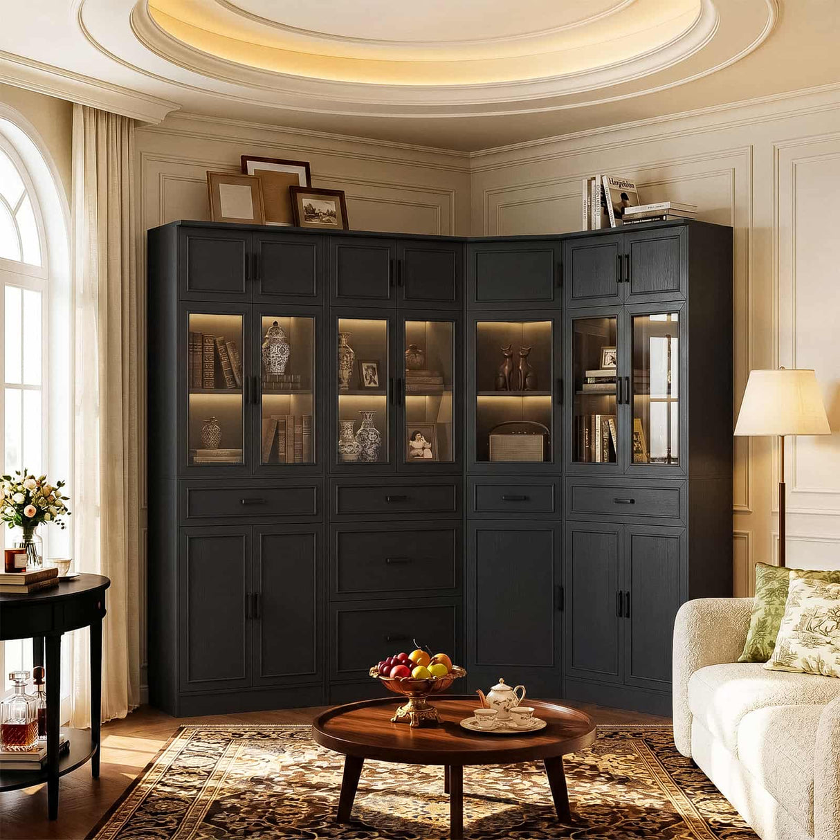 80" Tall Corner Cabinet with Glass Doors and Adjustable Shelves