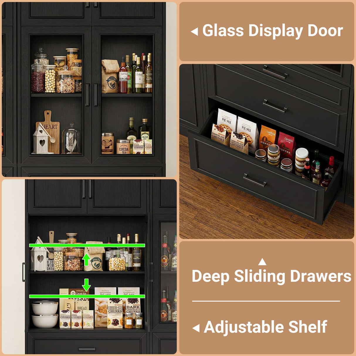 80" Tall Corner Cabinet with Glass Doors and Adjustable Shelves