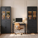 80" Kitchen Pantry Storage Cabinet with Glass Door and 4 Drawers