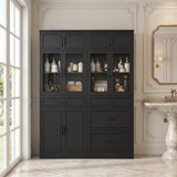 80" Kitchen Pantry Storage Cabinet with Glass Door and 4 Drawers