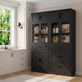 80" Kitchen Pantry Storage Cabinet with Glass Door and 4 Drawers
