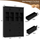 80" Kitchen Pantry Storage Cabinet with Glass Door and 4 Drawers
