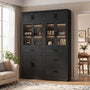 80" Kitchen Pantry Storage Cabinet with Glass Door and 4 Drawers