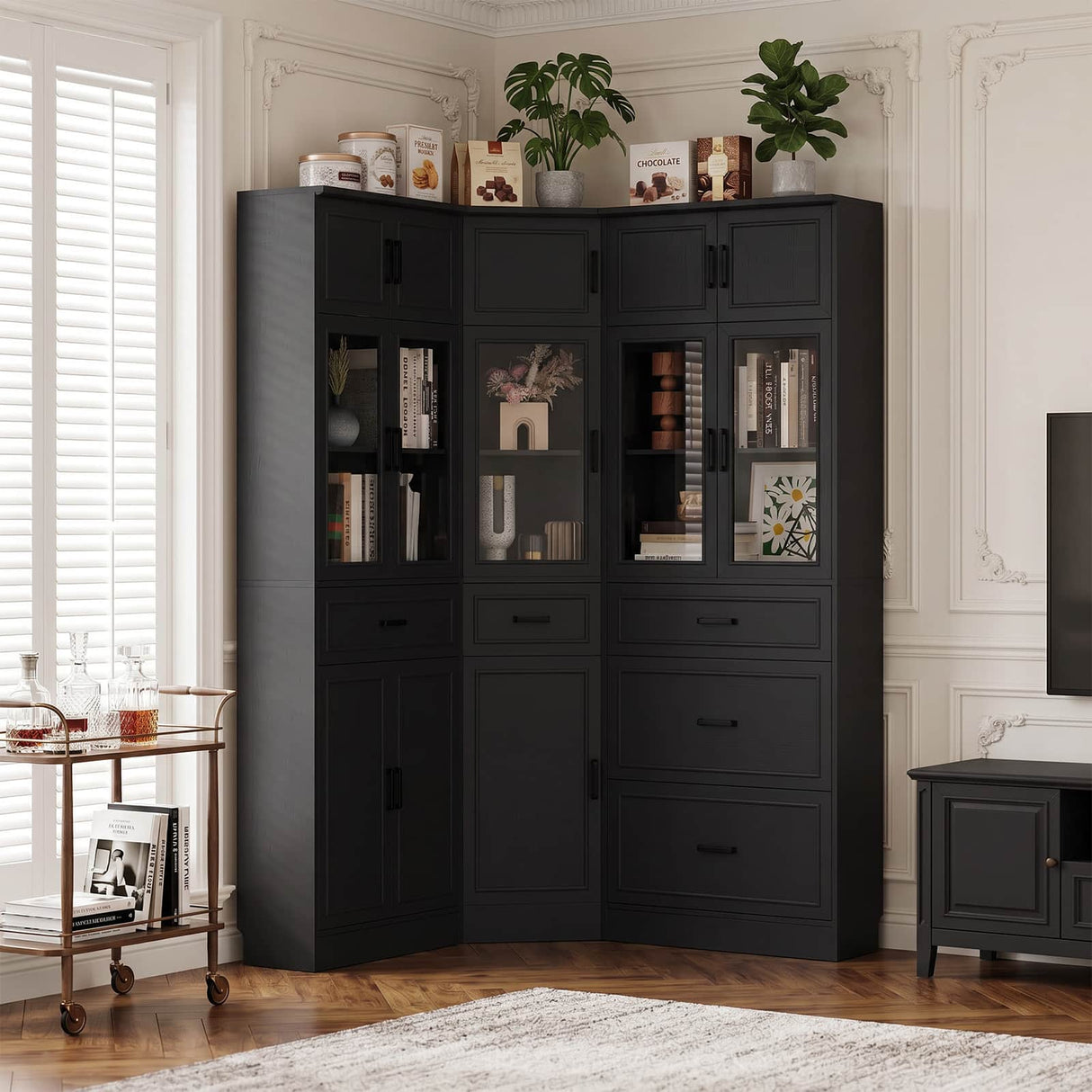 80" Tall Corner Pantry Cabinet with Soft Close Doors with Drawers
