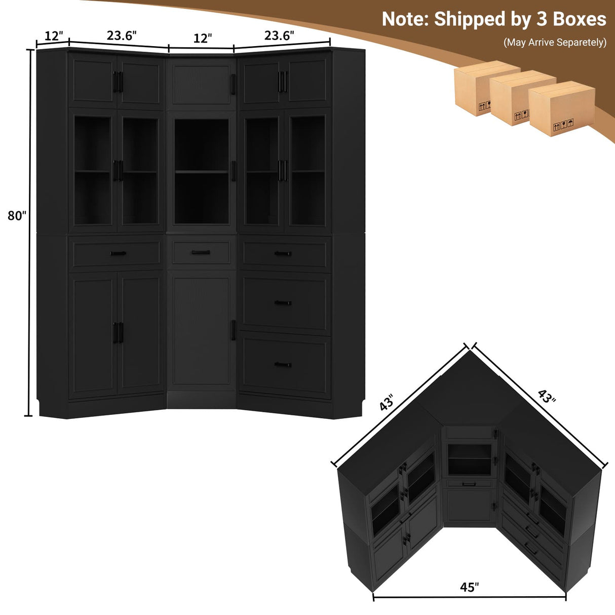 80" Tall Corner Pantry Cabinet with Soft Close Doors with Drawers