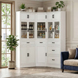Corner Bookshelf, 80" Tall Corner Bookcase with Door and 5 Drawers