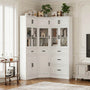 Corner Bookshelf, 80" Tall Corner Bookcase with Door and 5 Drawers