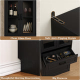 80" Kitchen Pantry Cabinet with Glass Door and 3 Drawer Organizers