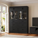 80" Kitchen Pantry Cabinet with Glass Door and 3 Drawer Organizers