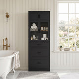 80" Kitchen Pantry Cabinet with Glass Door and 3 Drawer Organizers
