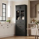 80" Kitchen Pantry Cabinet with Glass Door and 3 Drawer Organizers