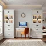 80" Kitchen Pantry Cabinet with Glass Doors and 6 Drawer Organizers
