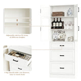 80" Kitchen Pantry Cabinet with Glass Doors and 6 Drawer Organizers