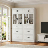 80" Kitchen Pantry Cabinet with Glass Doors and 6 Drawer Organizers