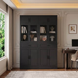 80" Kitchen Pantry Cabinet with Glass Doors and 6 Drawer Organizers