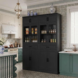 80" Kitchen Pantry Cabinet with Glass Doors and 6 Drawer Organizers