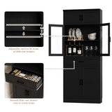 80" Kitchen Pantry Cabinet with Glass Doors and Drawer Organizer