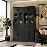 80" Tall Bookcase, Black Bookshelf with Glass Doors and Drawer