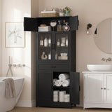 80" Kitchen Pantry Cabinet with Glass Doors and Drawer Organizer