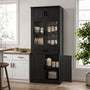 80" Kitchen Pantry Cabinet with Glass Doors and Drawer Organizer