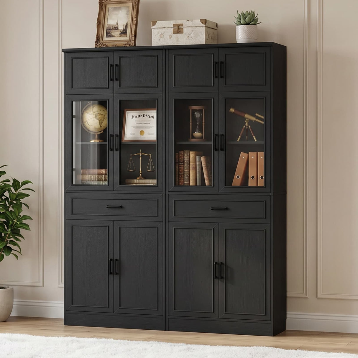 80" Kitchen Pantry Cabinet with Glass Doors and Drawer Organizer