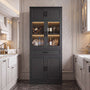 80" Kitchen Pantry Cabinet with Glass Doors and Drawer Organizer