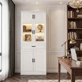 80" Tall Bookcase, Black Bookshelf with Glass Doors and Drawer
