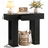 39" Console Table with Drawer and Outlets W/ USB-C, Modern Fluted Entryway Table With Storage