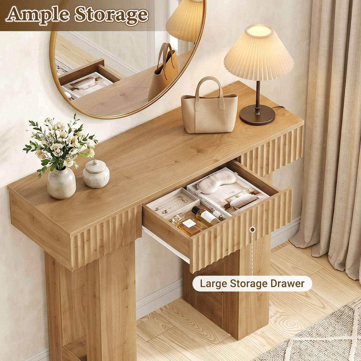 39" Console Table with Drawer and Outlets W/ USB-C, Modern Fluted Entryway Table With Storage