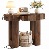 39" Console Table with Drawer and Outlets W/ USB-C, Modern Fluted Entryway Table With Storage