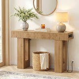 47" Console Table with 2 Drawers and Outlets W/ USB-C, Modern Fluted Entryway Table With Storage