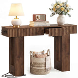 47" Console Table with 2 Drawers and Outlets W/ USB-C, Modern Fluted Entryway Table With Storage