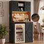 Mini Fridge Cabinet with Hutch Storage, Coffee Bar with Charging Station and LED Light( Refrigerator not included )