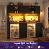 Mini Fridge Cabinet with Hutch Storage, Coffee Bar with Charging Station and LED Light( Refrigerator not included )